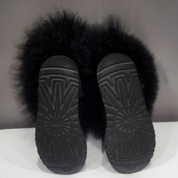 💥STUNNING💥VTG UGG S/N 1875 Mongolian Curly Lamb Fur & Suede Boots Black - Picture 12 of 14